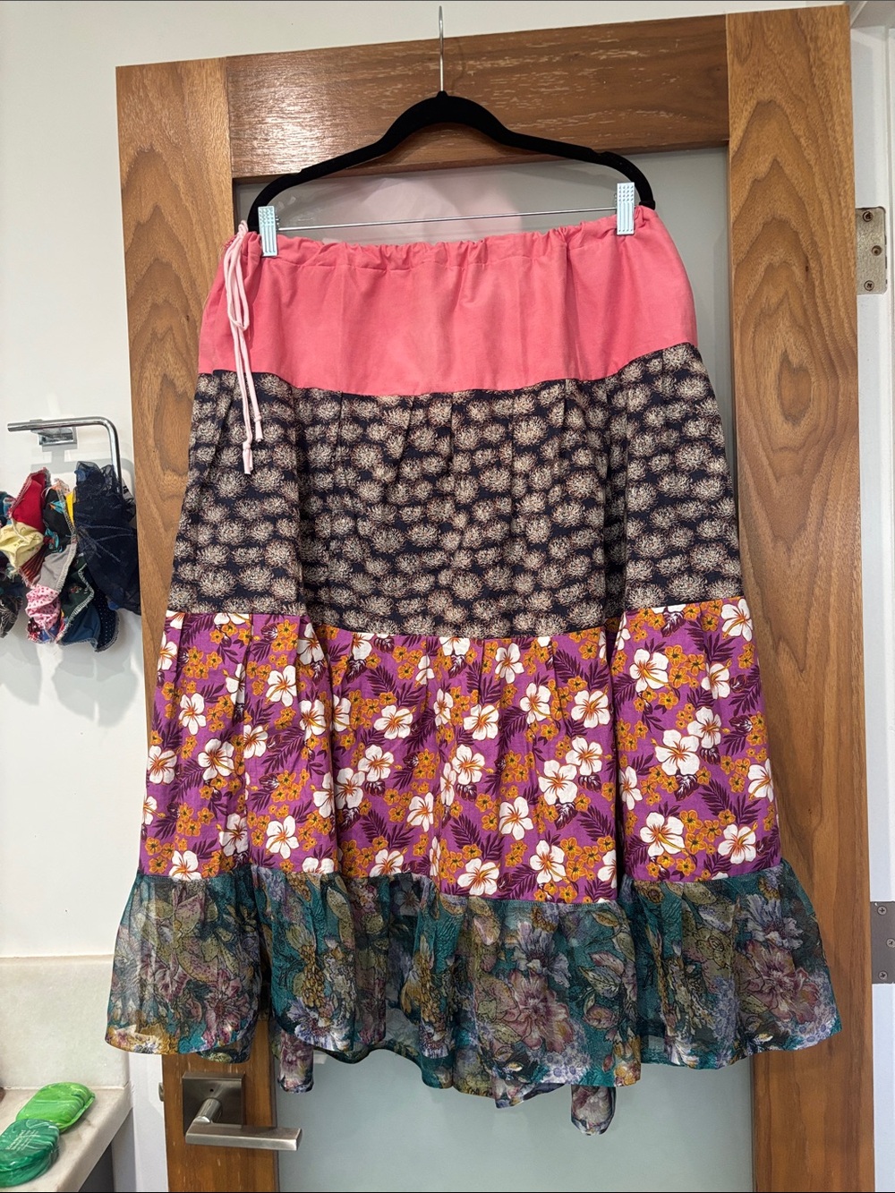 Handmade Bohemian Tiered Floral Maxi Skirt - Pink and Purple
